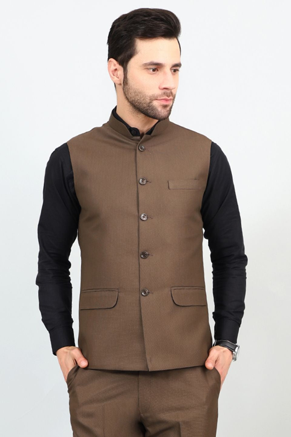 Poly Viscose Brown Modi Nehru Jacket