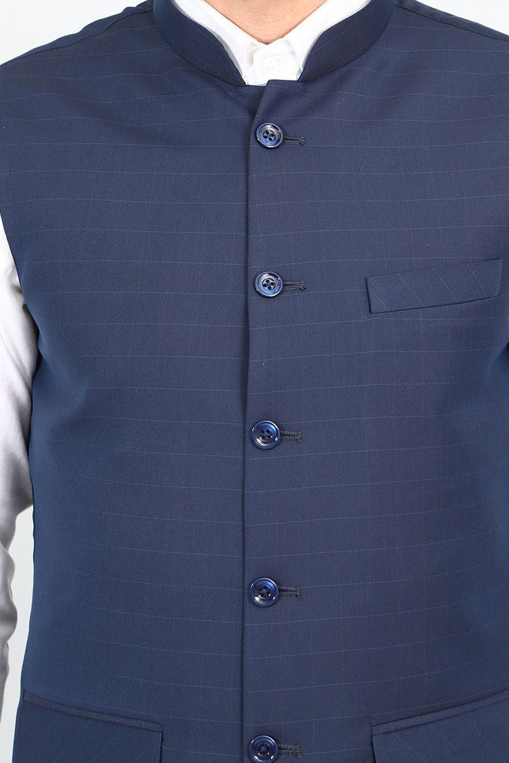 Poly Viscose Blue Modi Nehru Jacket