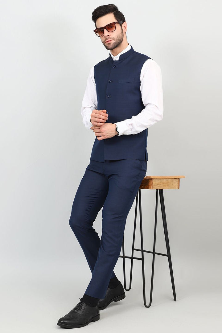 Poly Viscose Blue Modi Nehru Jacket