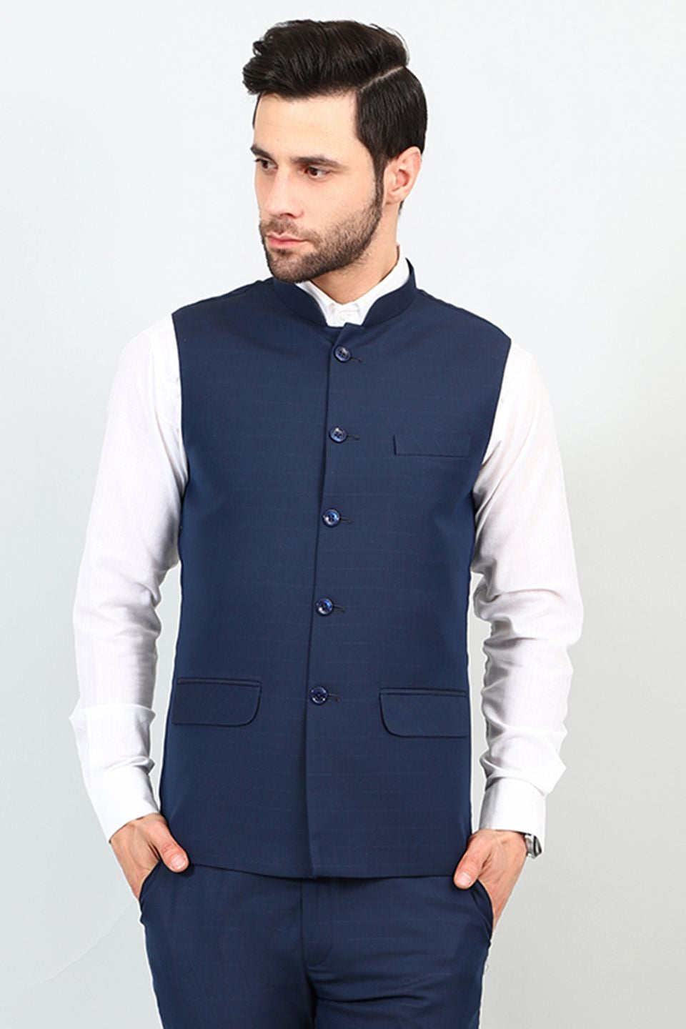 Poly Viscose Blue Modi Nehru Jacket