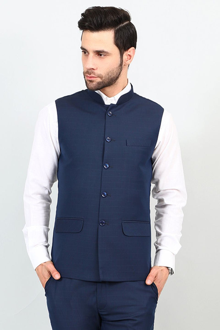 Poly Viscose Blue Modi Nehru Jacket