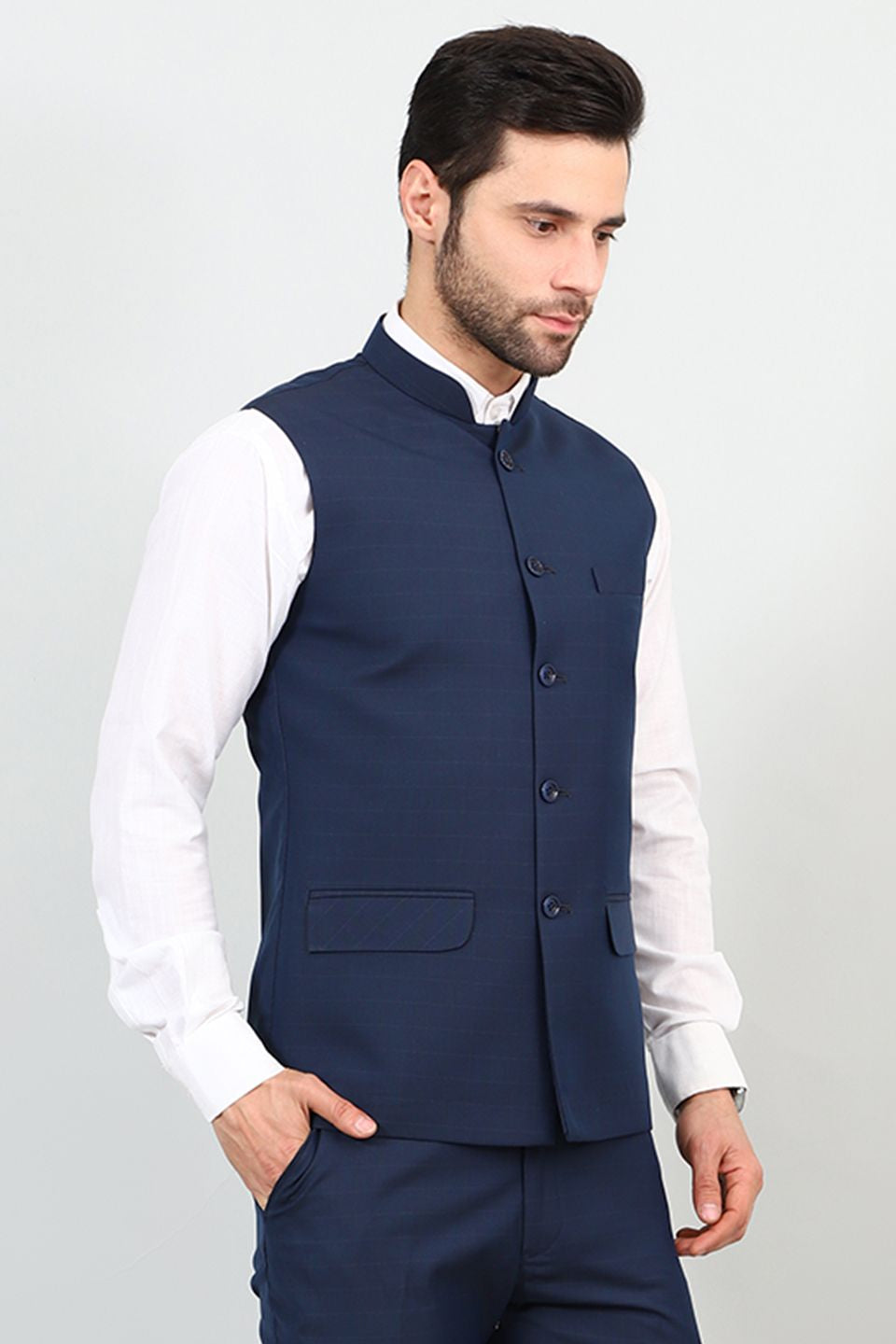 Poly Viscose Blue Modi Nehru Jacket