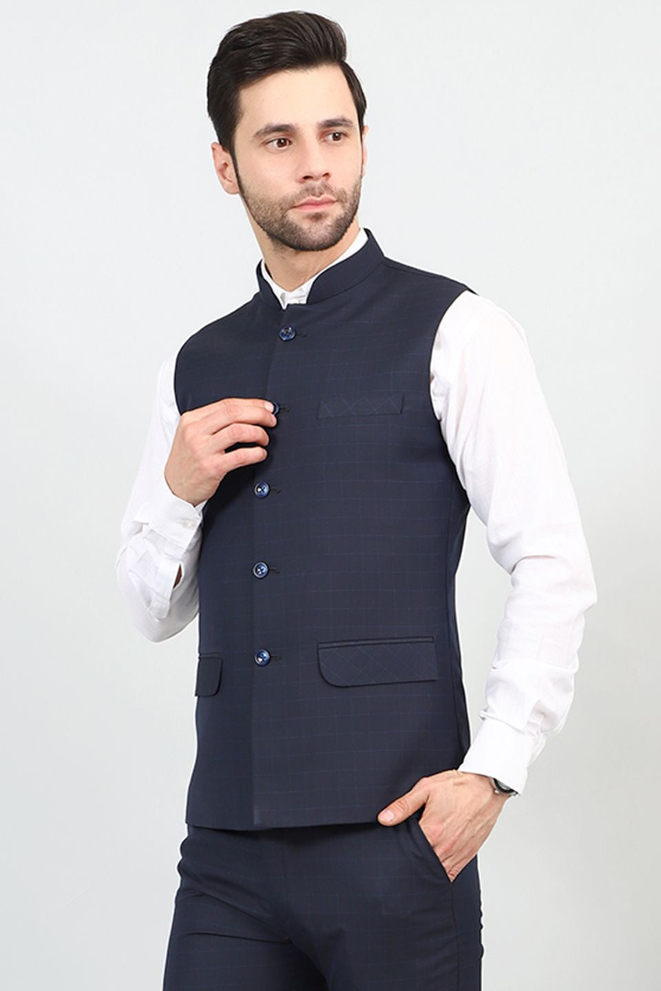 Poly Viscose Blue 1 Modi Nehru Jacket