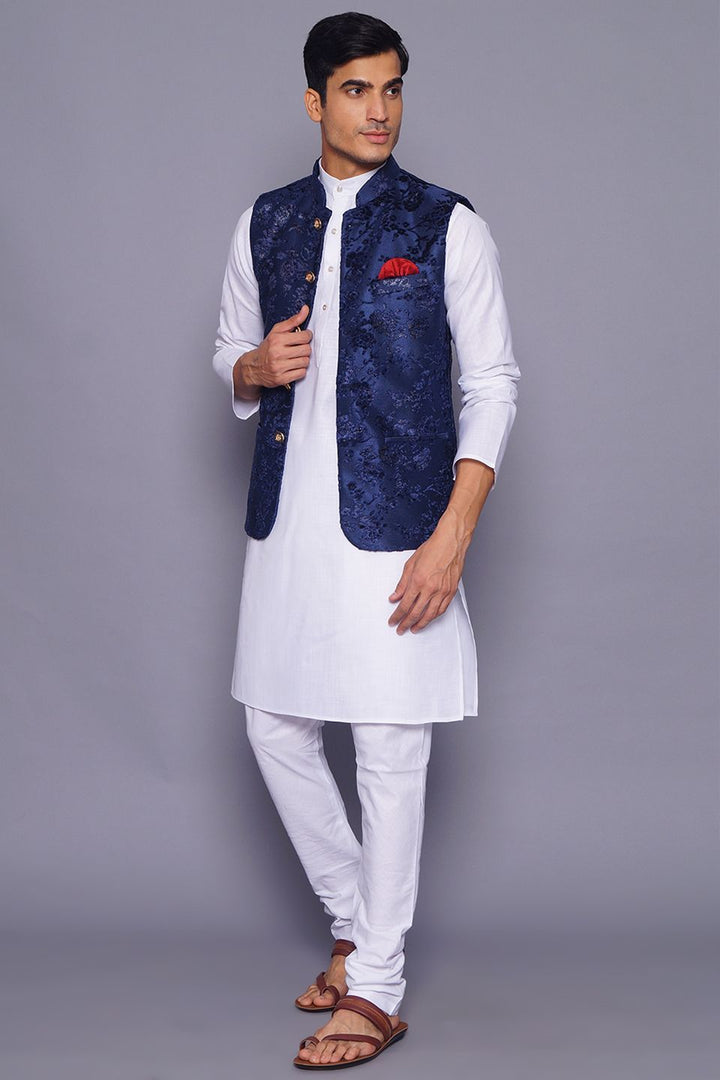 Wintage Men's Embroidered Velvet Grandad Nehru Jacket : Blue