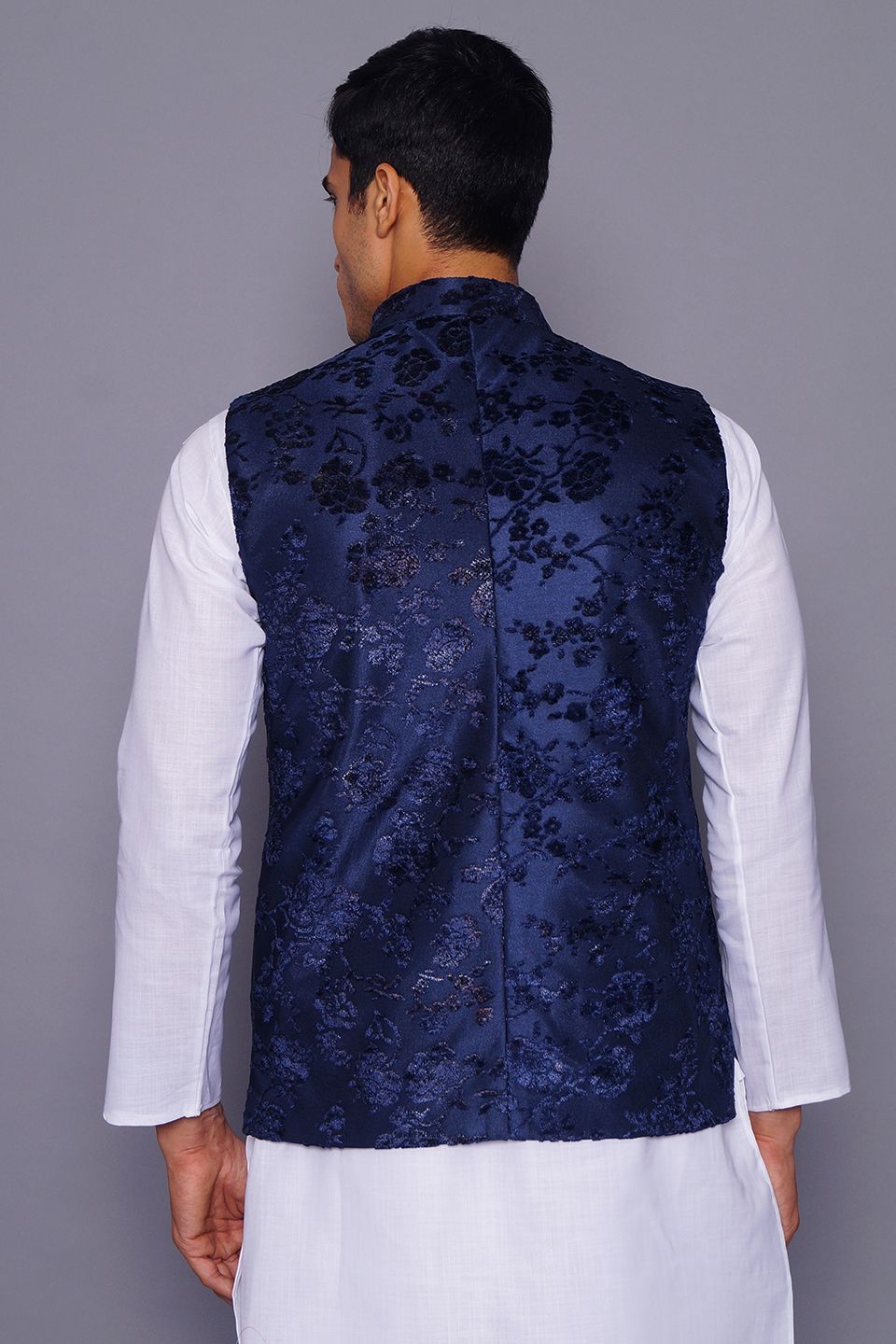 Wintage Men's Embroidered Velvet Grandad Nehru Jacket : Blue