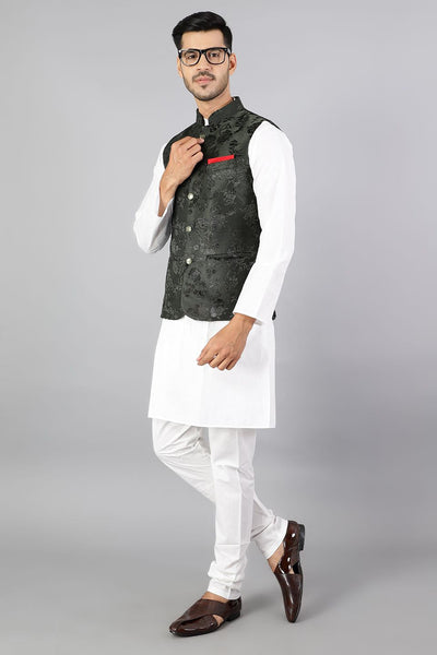 Emroidered Velvet Green Modi Nehru Jacket