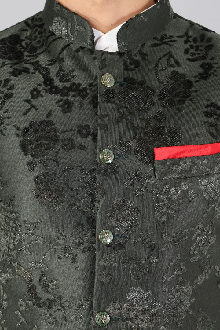 Emroidered Velvet Green Modi Nehru Jacket