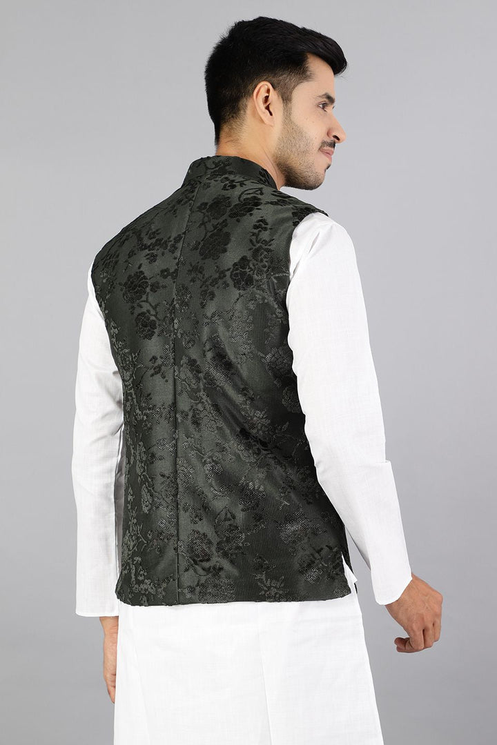 Emroidered Velvet Green Modi Nehru Jacket