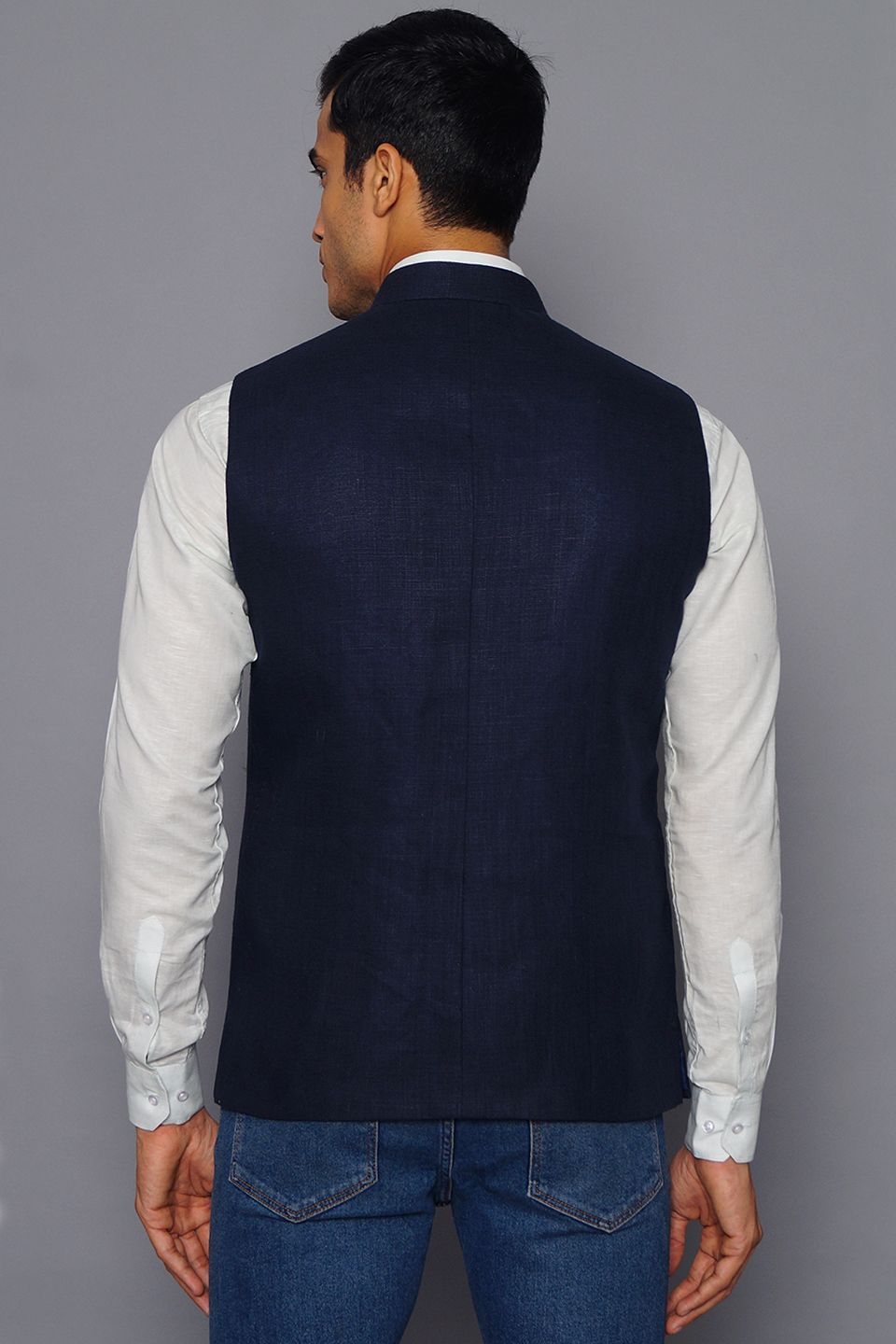 Wintage Men's Pure Linen Nehru Jacket Vest Waistcoat: Blue