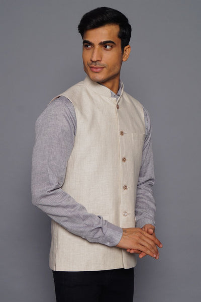 Wintage Men's Pure Linen Nehru Jacket Vest Waistcoat: Cream