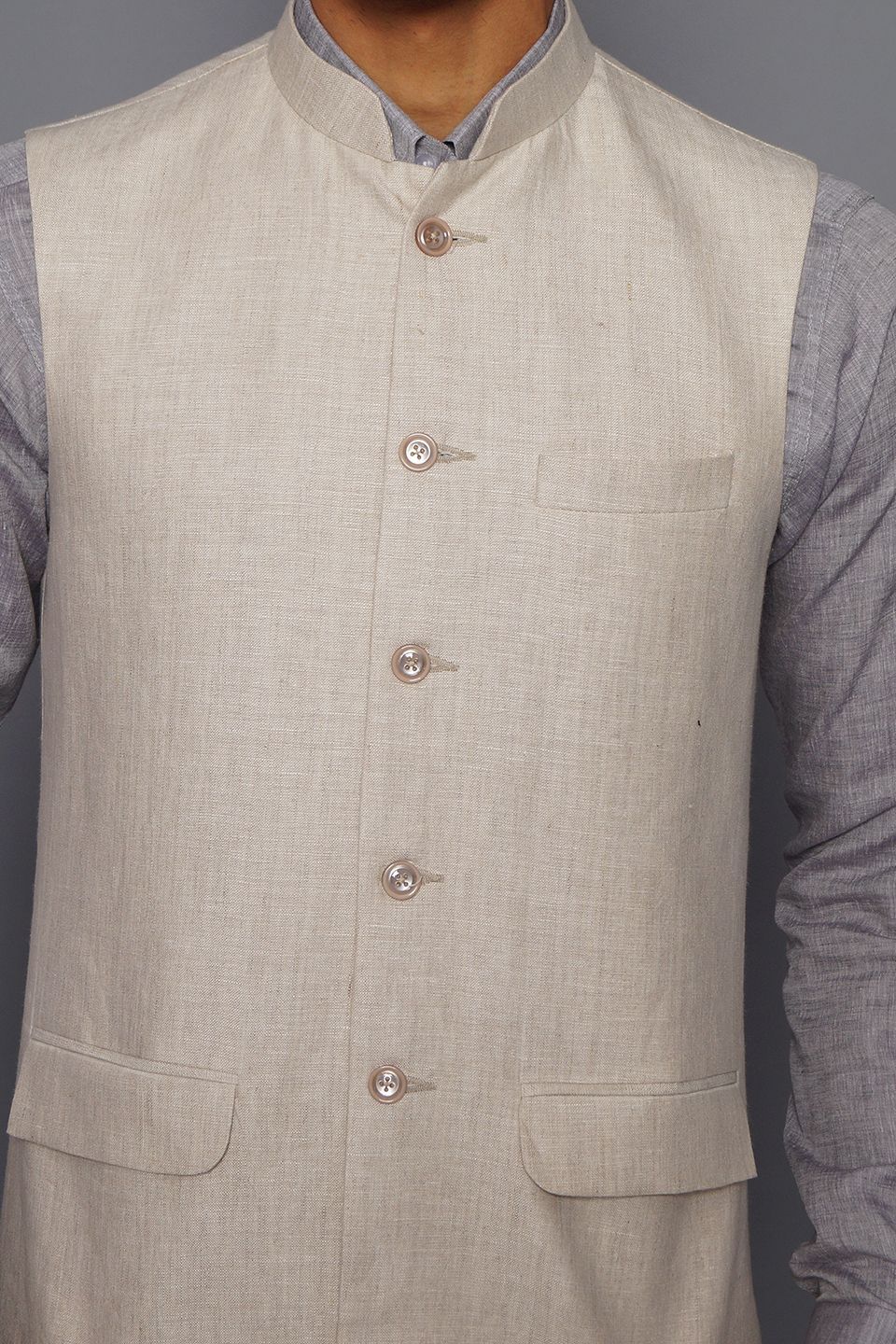 Wintage Men's Pure Linen Nehru Jacket Vest Waistcoat: Cream