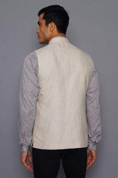 Wintage Men's Pure Linen Nehru Jacket Vest Waistcoat: Cream