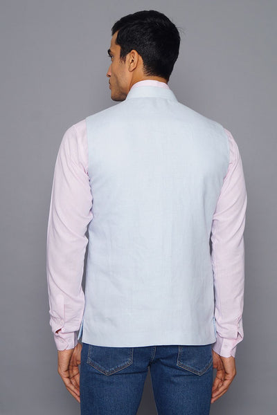 Wintage Men's Pure Linen Nehru Jacket Vest Waistcoat: Sky Blue