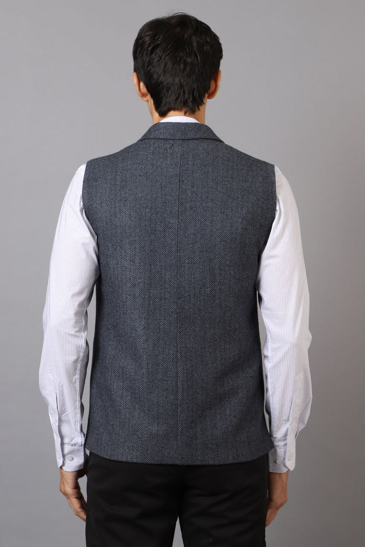Tweed Wool Blend Blue Modi Nehru Jacket