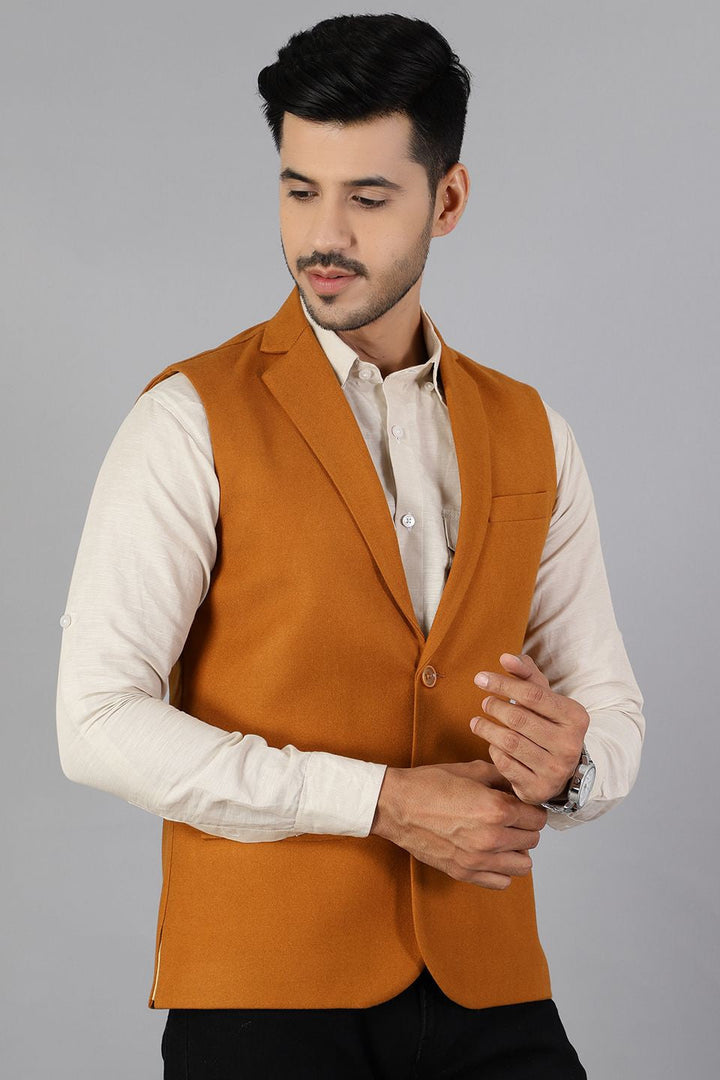 Tweed Wool Orange Modi Nehru Jacket