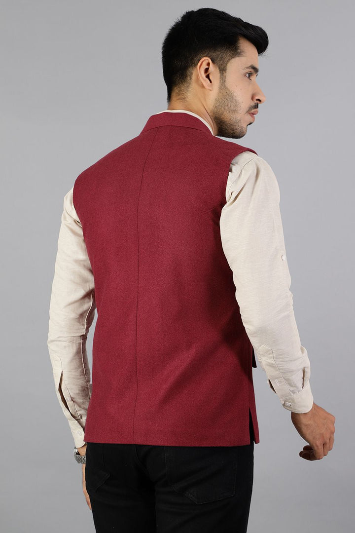 Tweed Wool Red Modi Nehru Jacket
