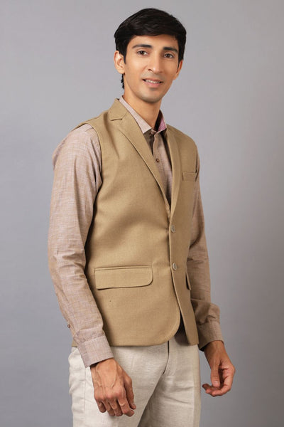 Tweed Wool Beige Modi Nehru Jacket