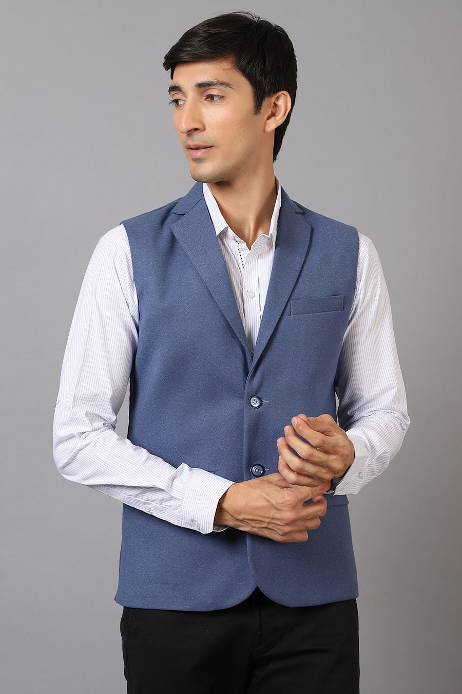 Tweed Wool Blue Modi Nehru Jacket