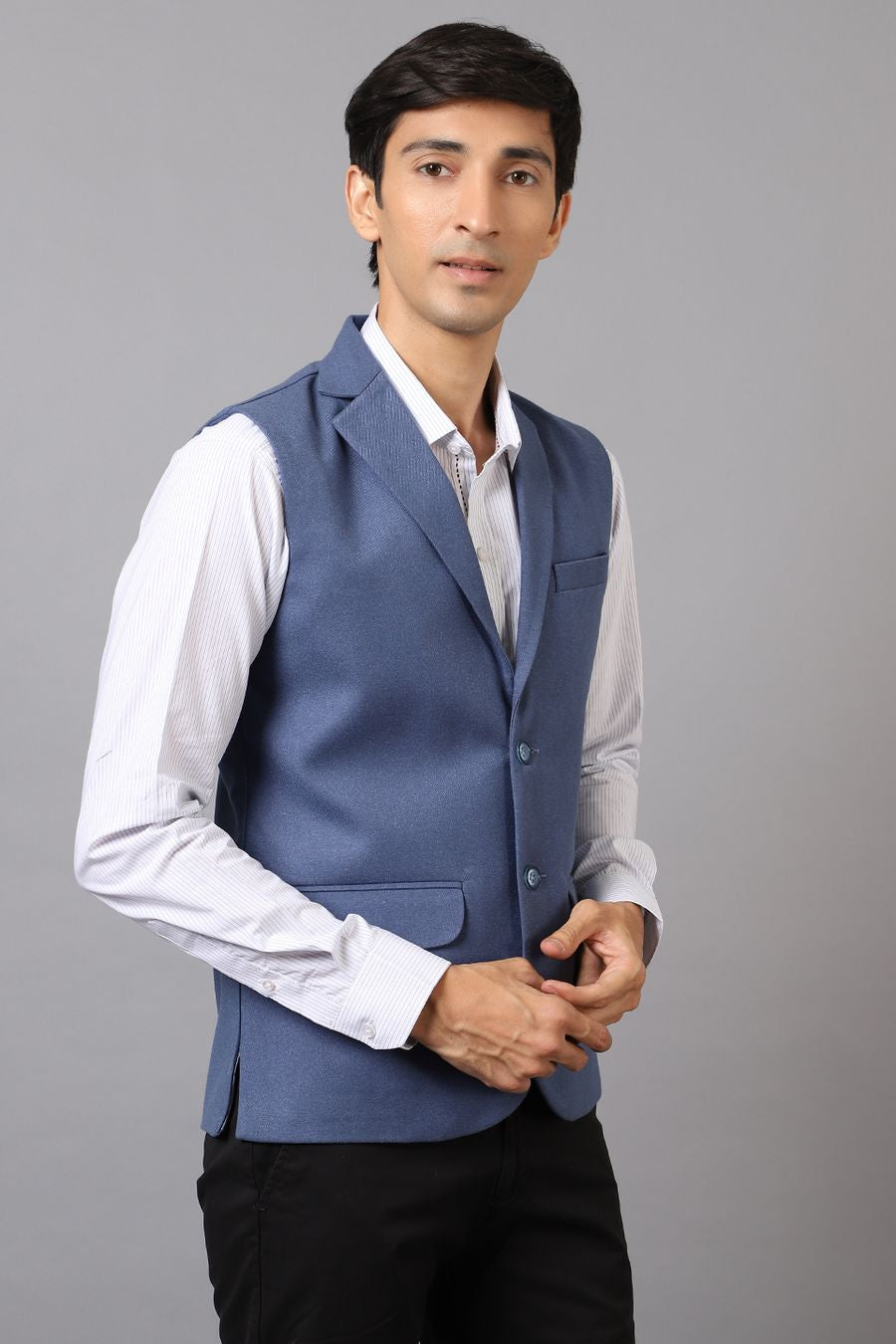 Tweed Wool Blue Modi Nehru Jacket