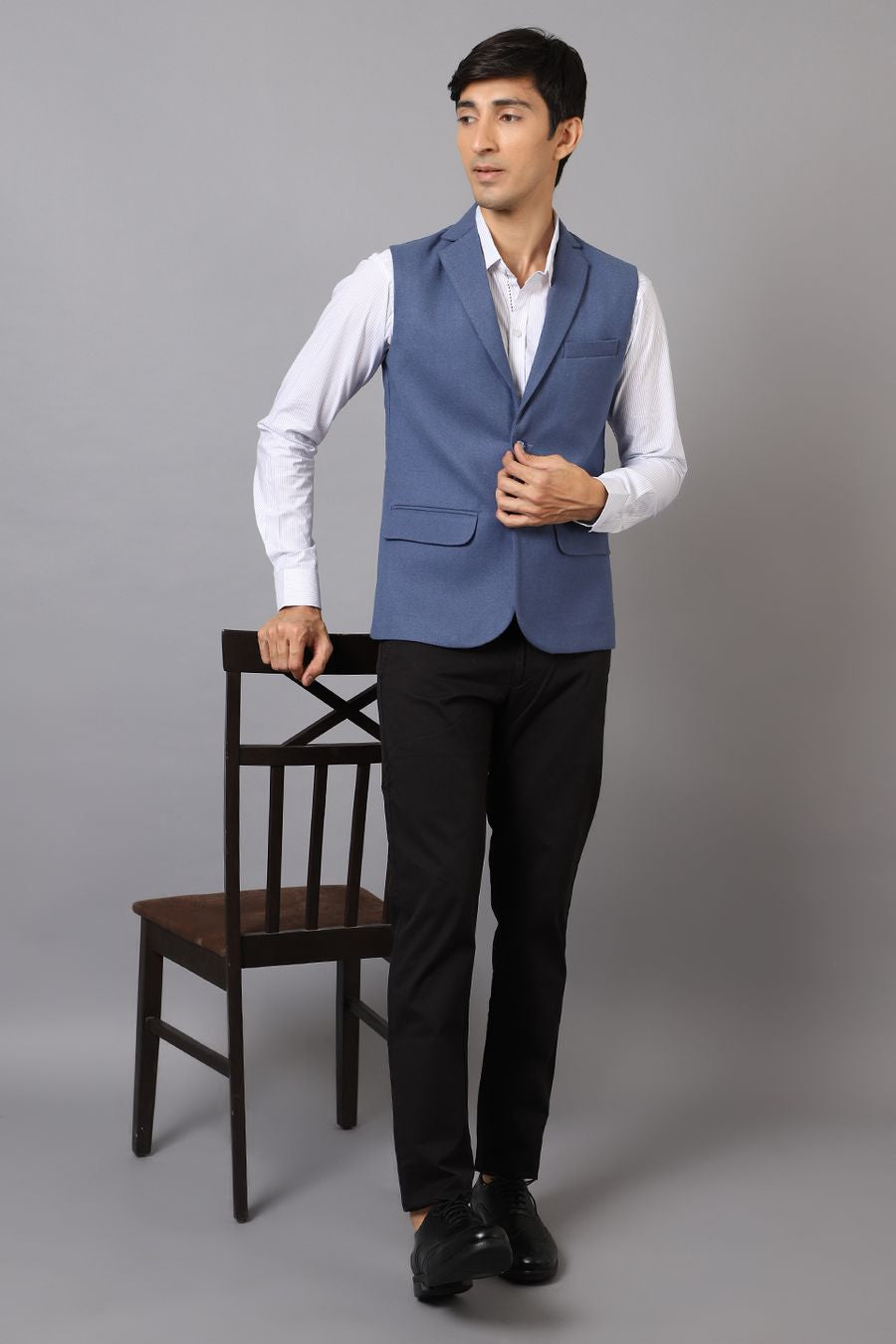 Tweed Wool Blue Modi Nehru Jacket