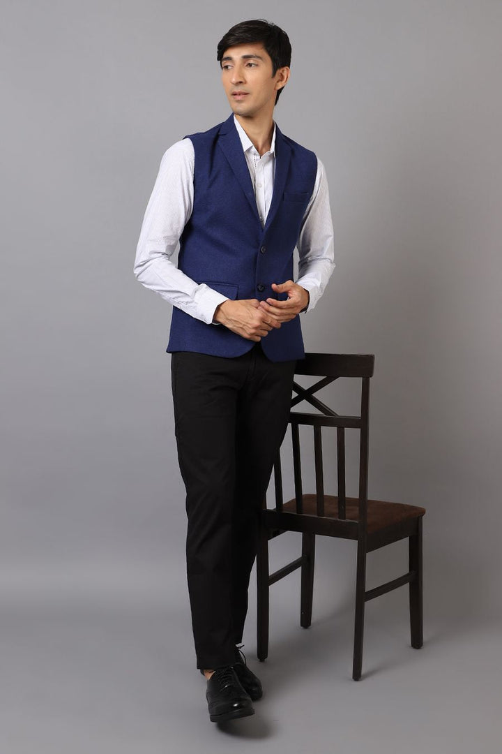 Tweed Wool Blue Modi Nehru Jacket