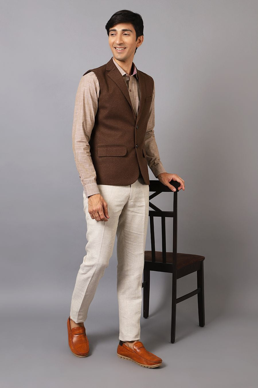 Tweed Wool Brown Modi Nehru Jacket