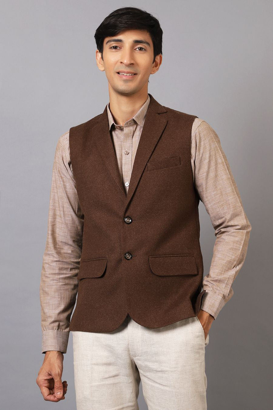 Tweed Wool Brown Modi Nehru Jacket