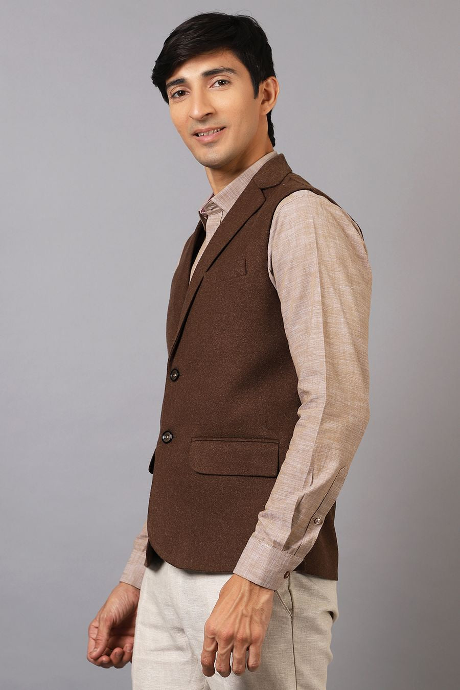 Tweed Wool Brown Modi Nehru Jacket
