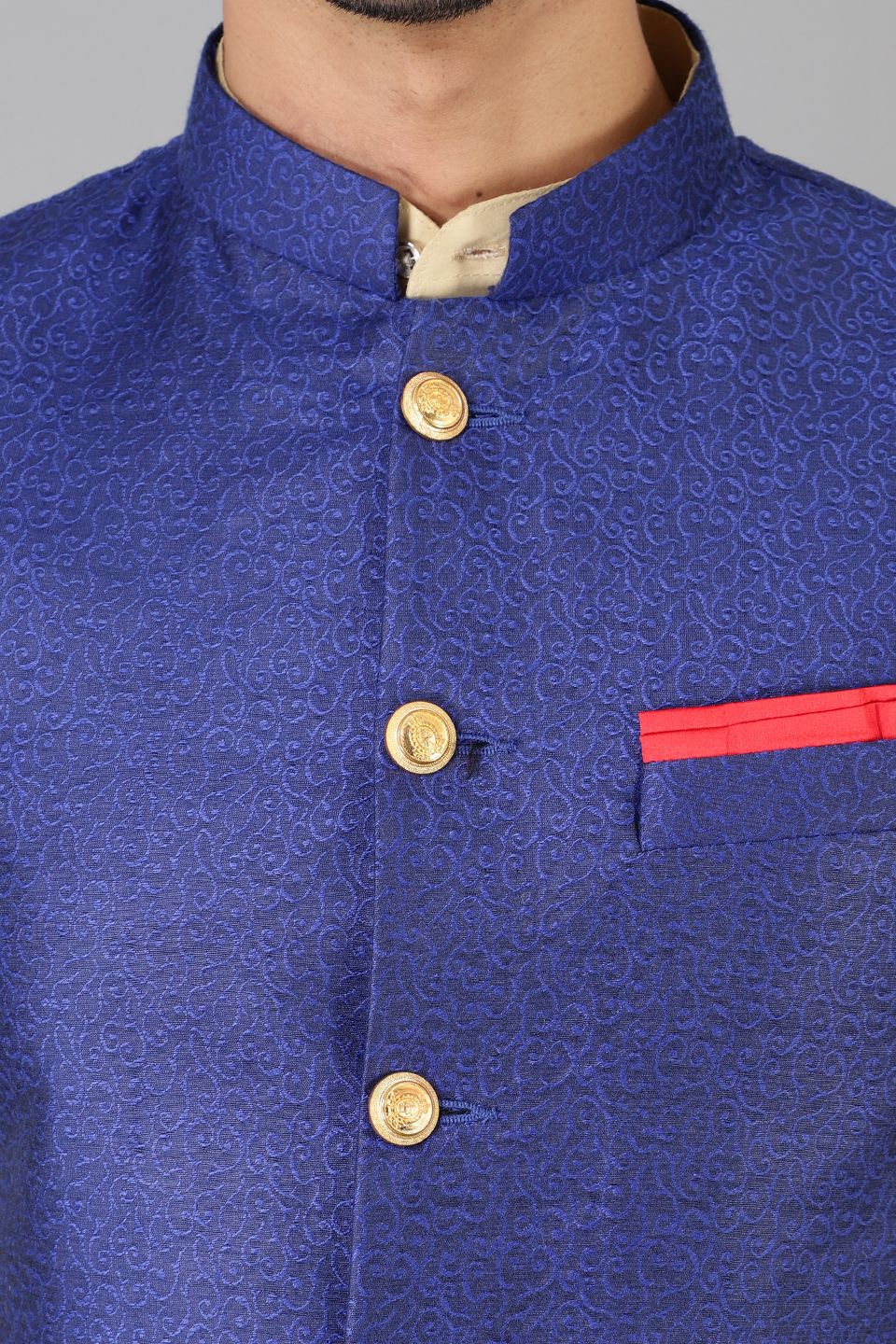 Banarasi Rayon Cotton Blue Modi Nehru Jacket