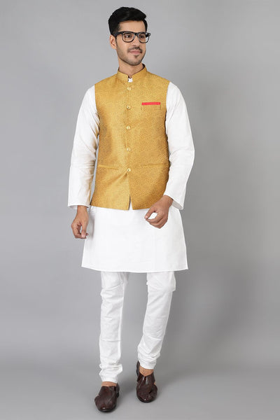 Banarasi Rayon Cotton Gold Modi Nehru Jacket