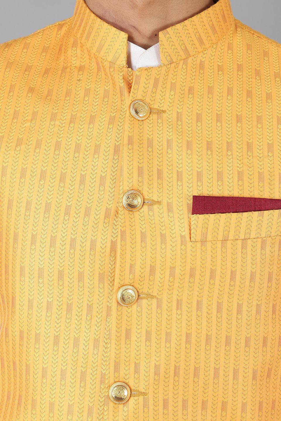 Banarasi Rayon Cotton Yellow Modi Nehru Jacket