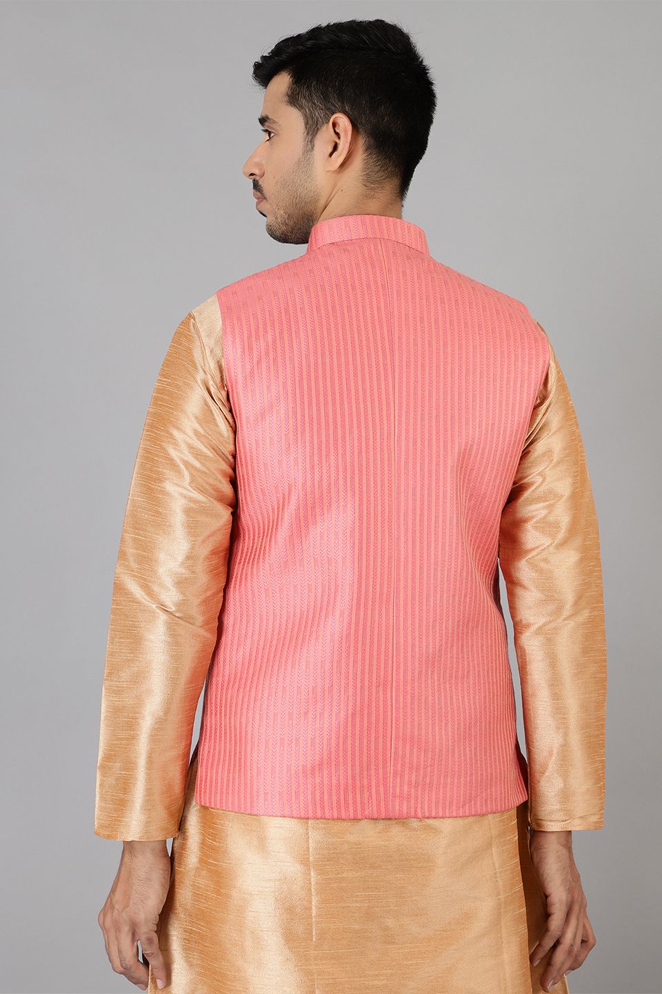 Banarasi Rayon Cotton Pink Modi Nehru Jacket