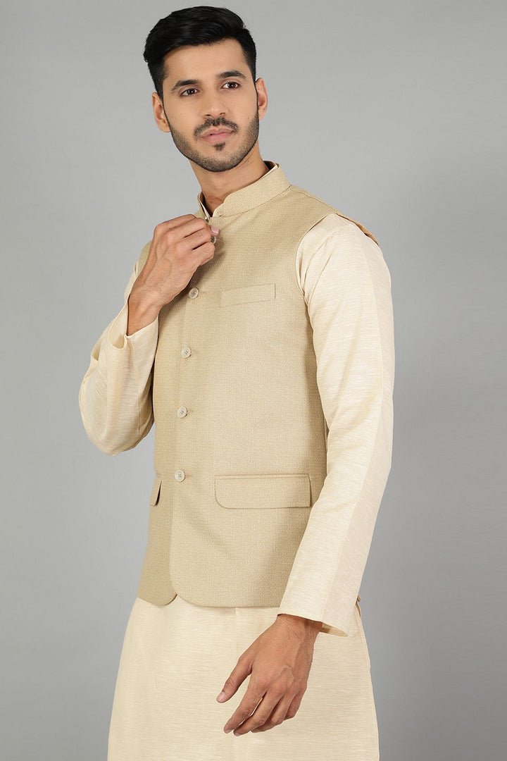 Polyester Cotton Plain Gold Modi Nehru Jacket