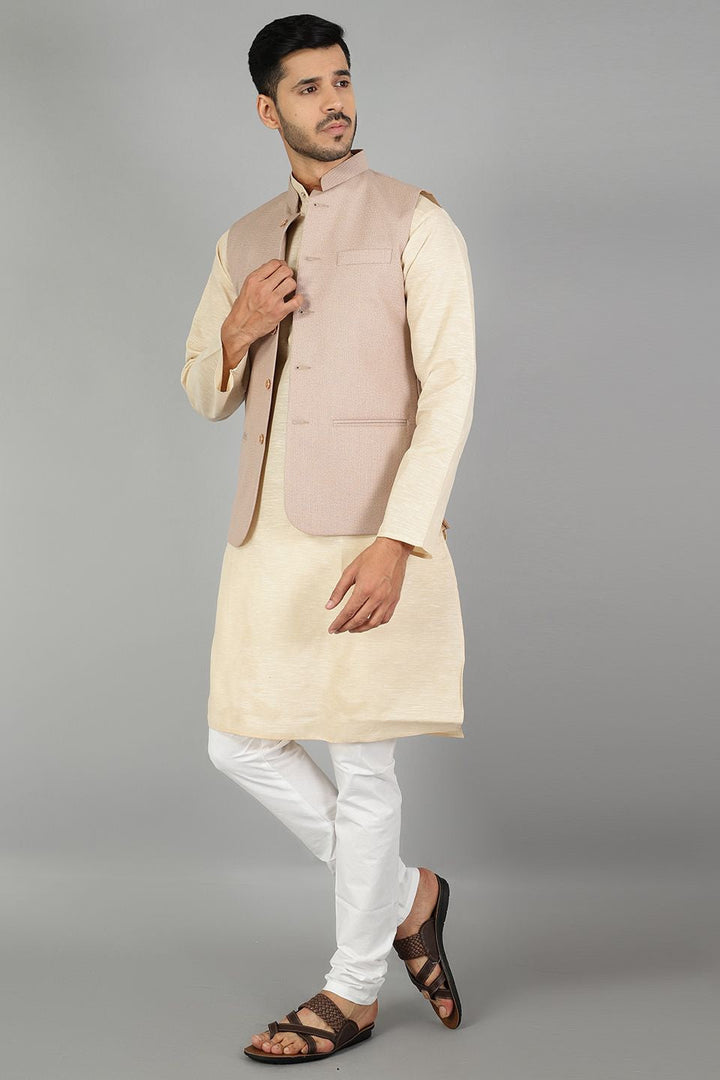 Polyester Cotton Plain Beige Modi Nehru Jacket