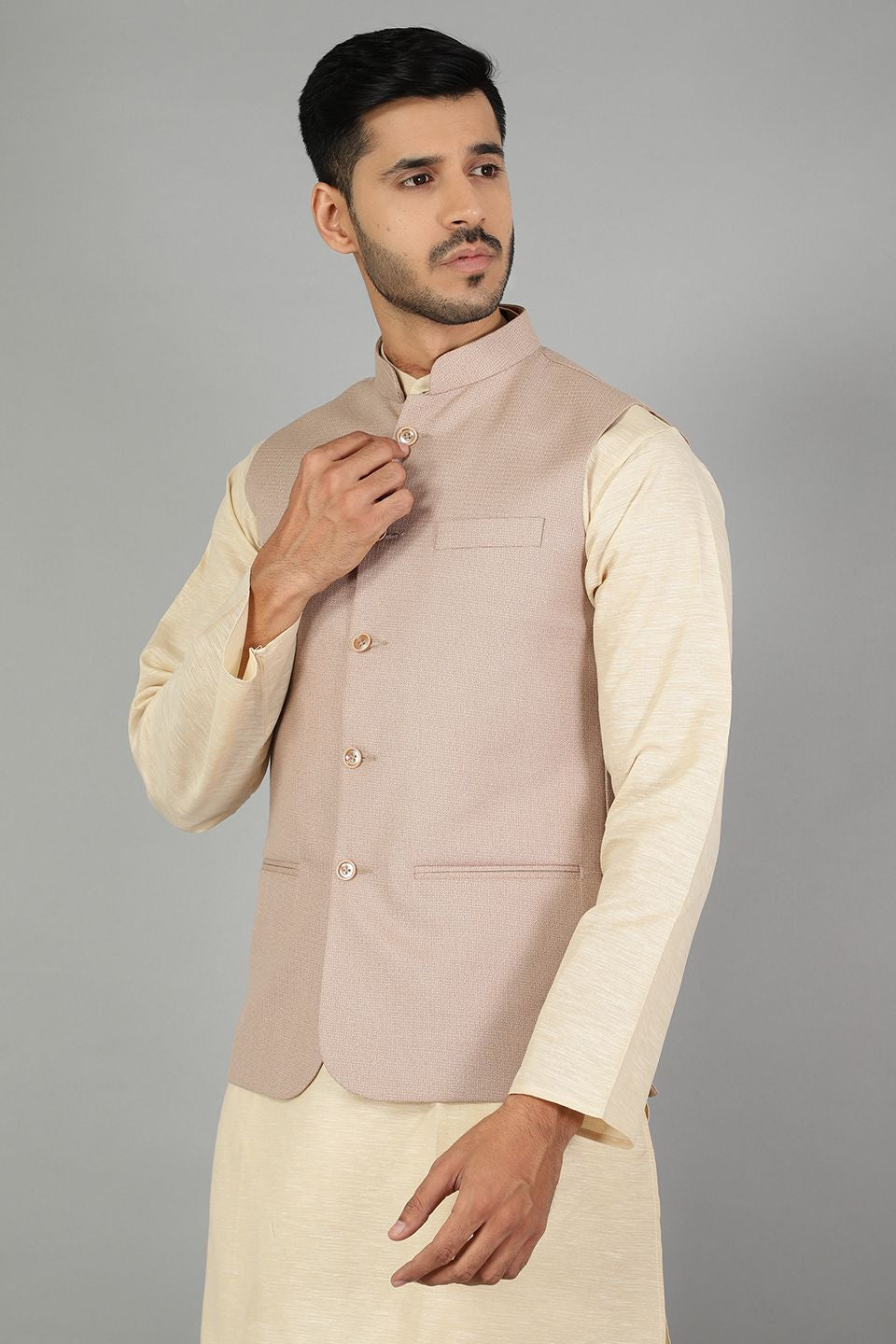 Polyester Cotton Plain Beige Modi Nehru Jacket