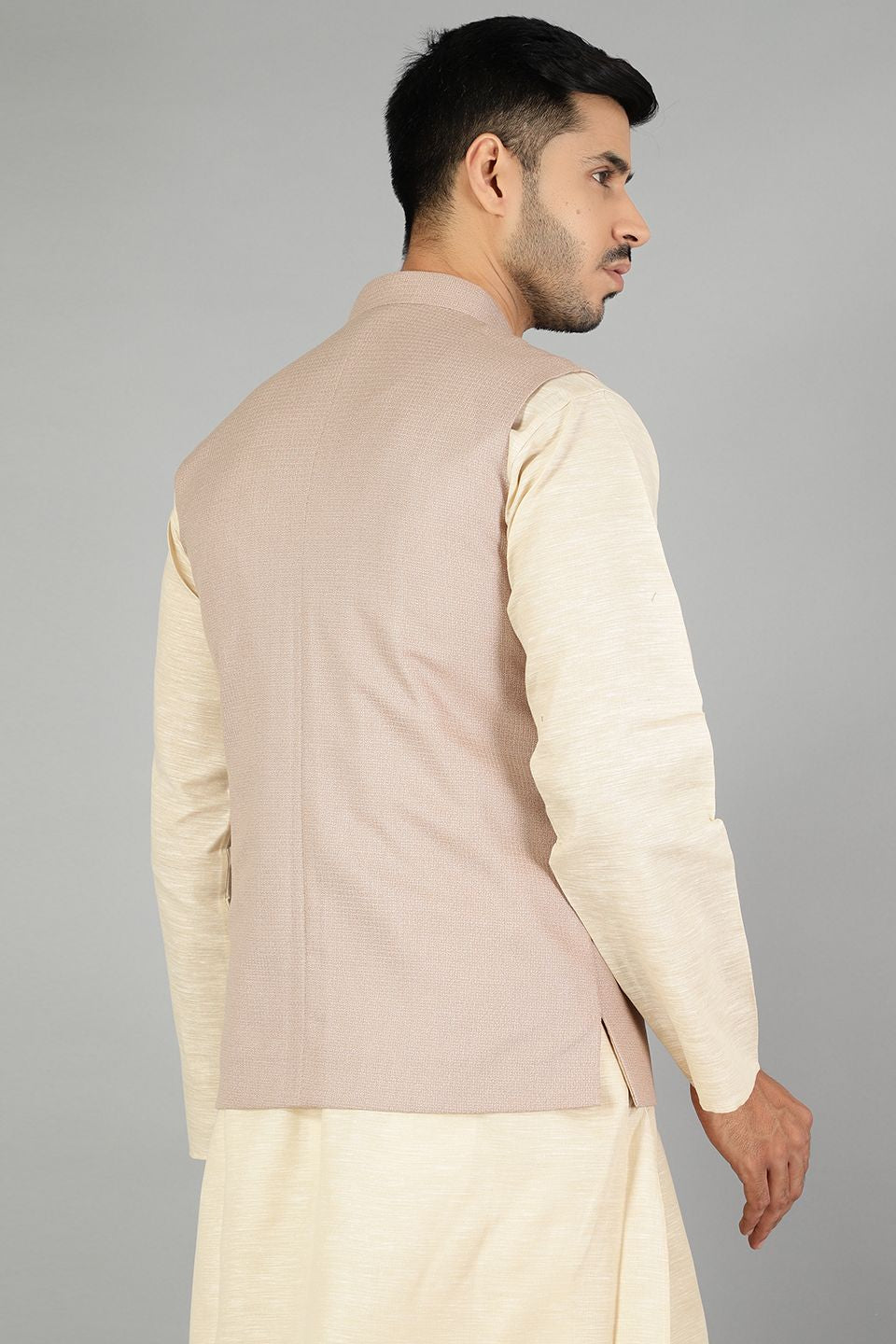 Polyester Cotton Plain Beige Modi Nehru Jacket