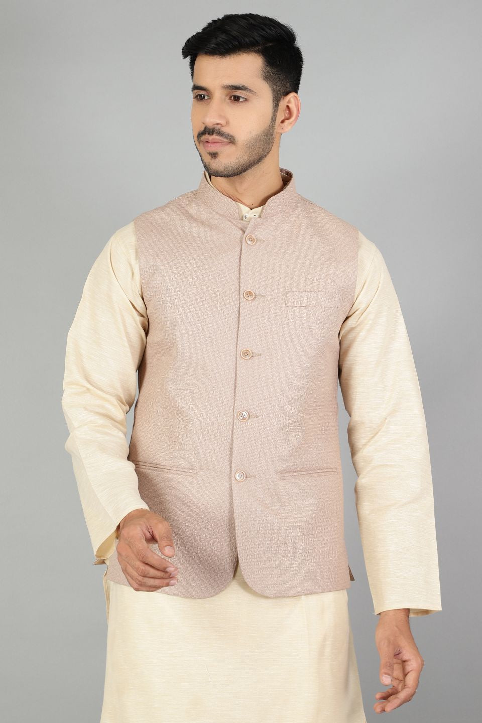 Polyester Cotton Plain Beige Modi Nehru Jacket