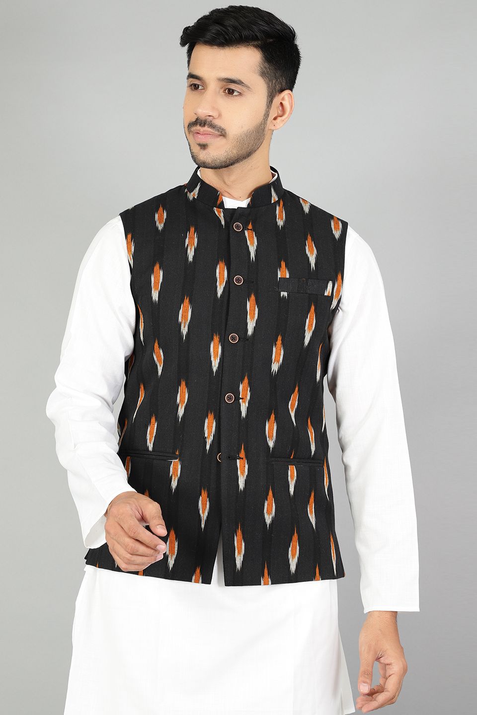 Ikat Black Modi Nehru Jacket