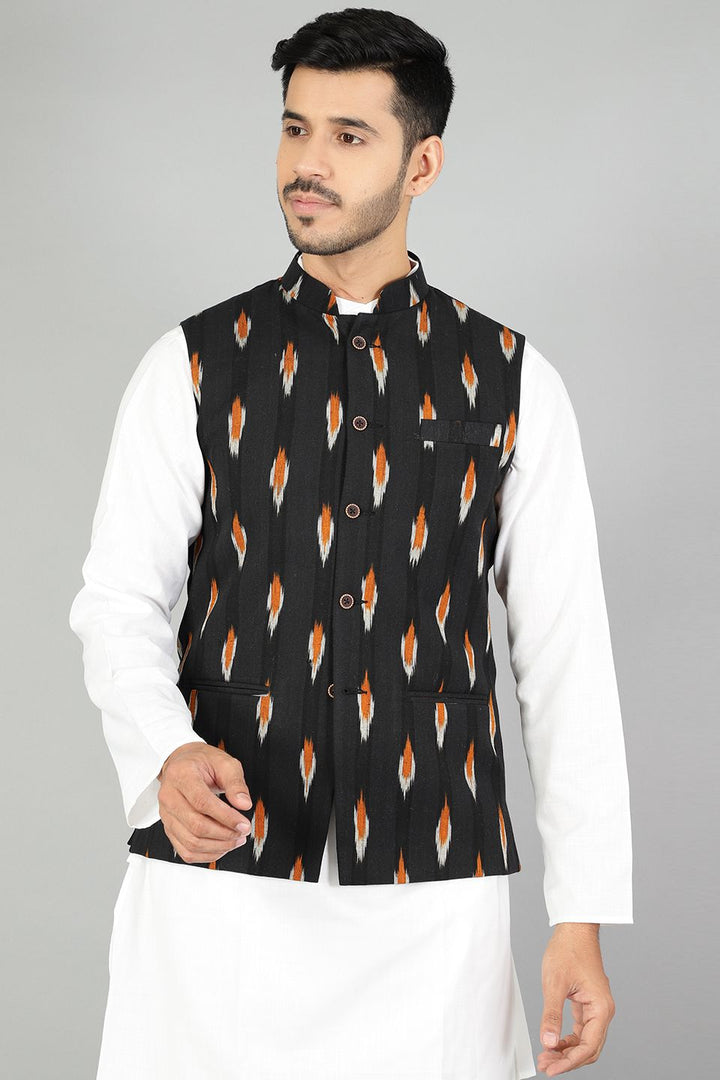 Ikat Black Modi Nehru Jacket