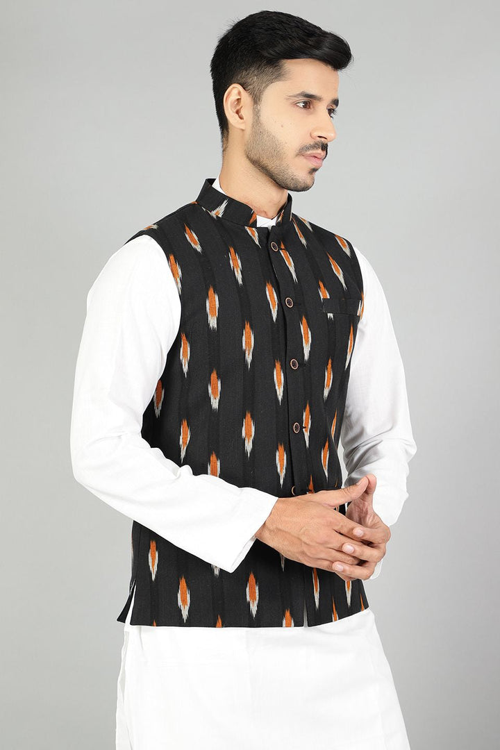 Ikat Black Modi Nehru Jacket