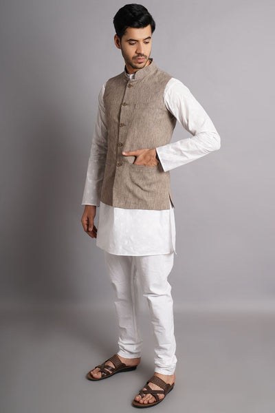 100% Premium Cotton Brown Solid Modi Nehru Jacket