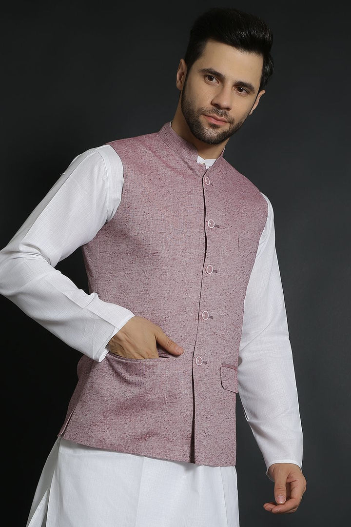 Linen Cotton Red Modi Nehru Jacket