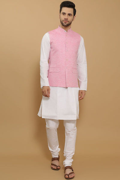 Linen Cotton Pink Modi Nehru Jacket