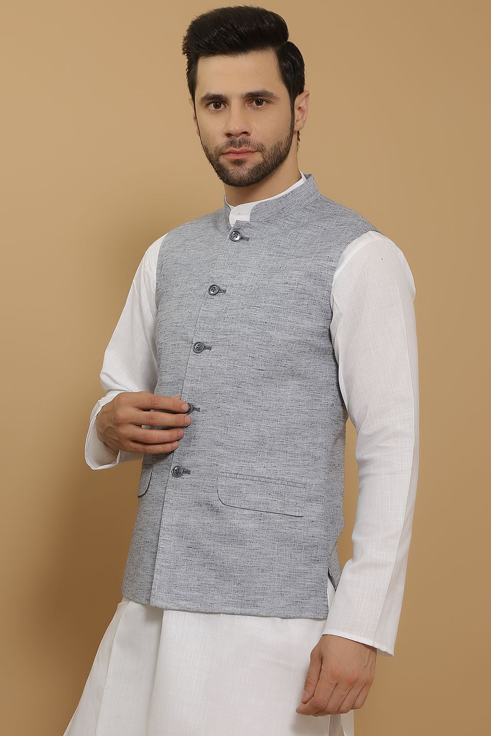 Linen Cotton Grey 1 Modi Nehru Jacket