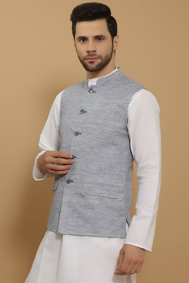 Linen Cotton Grey 1 Modi Nehru Jacket