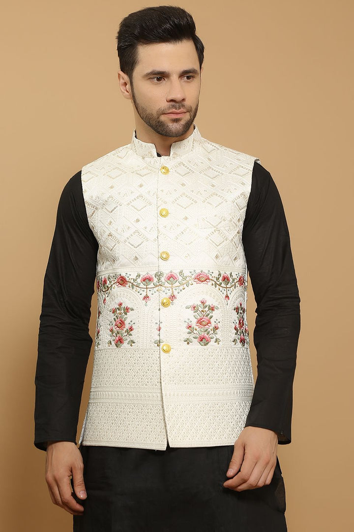 Cotton Silk Beige Modi Nehru Jacket