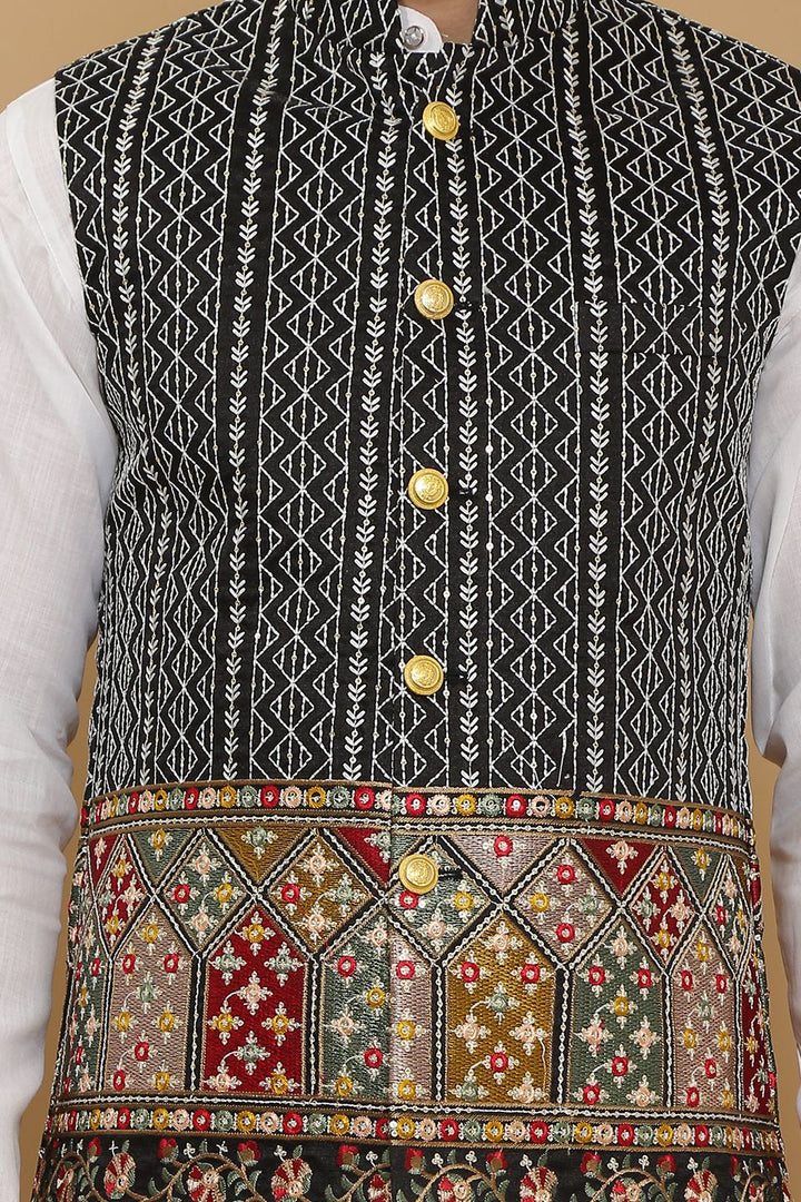 Cotton Silk Black Modi Nehru Jacket