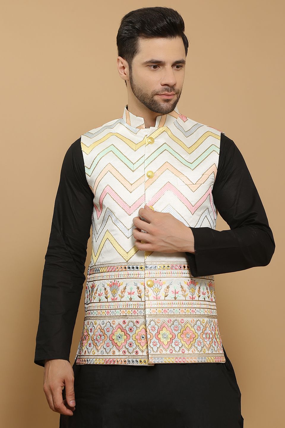Cotton Silk Cream Modi Nehru Jacket