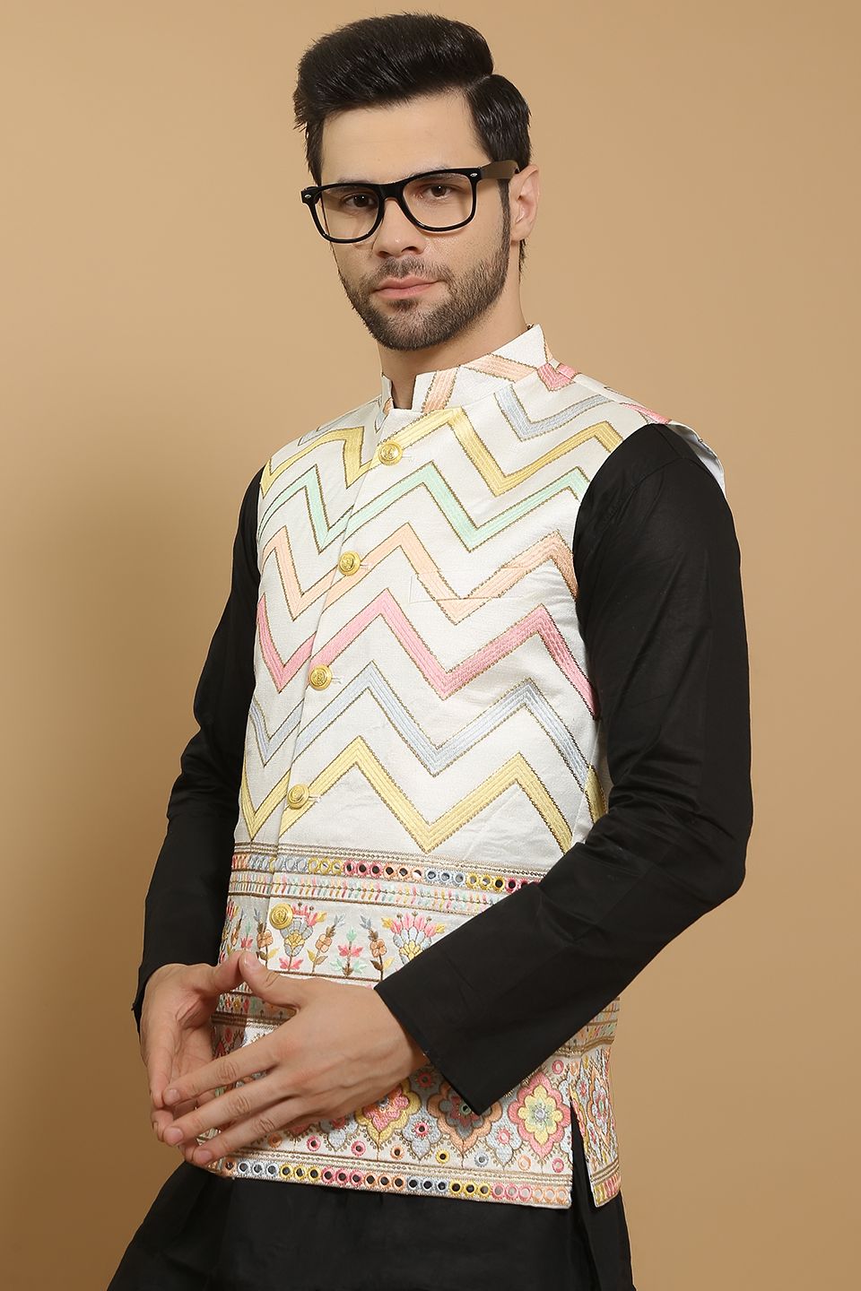 Cotton Silk Cream Modi Nehru Jacket