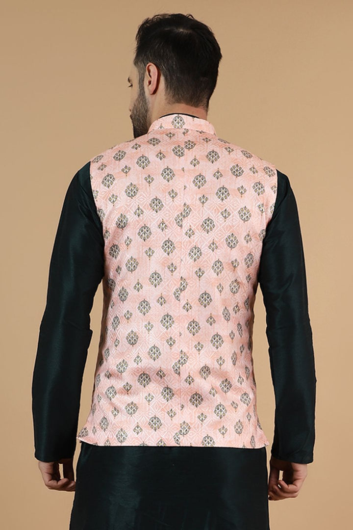 Digital Print Cotton Silk Pink Modi Nehru Jacket